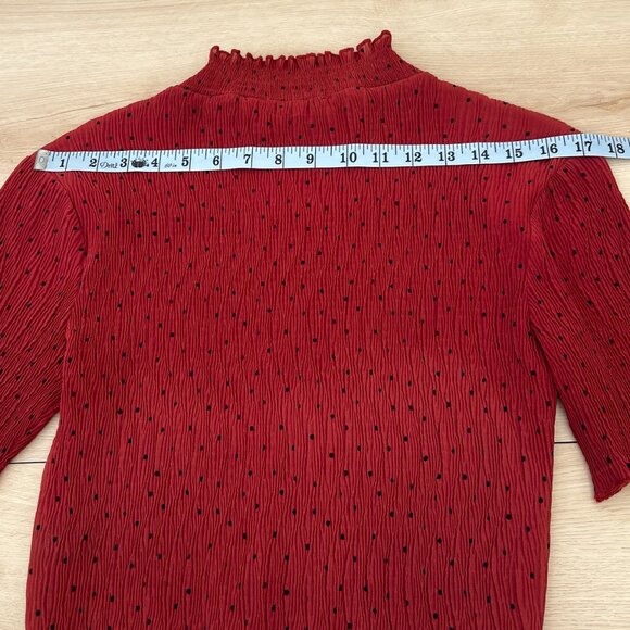 Azalea Polka Dot Sheer Plisse Short Sleeve Mock Neck Rust Color Top Size Small - Picture 12 of 15
